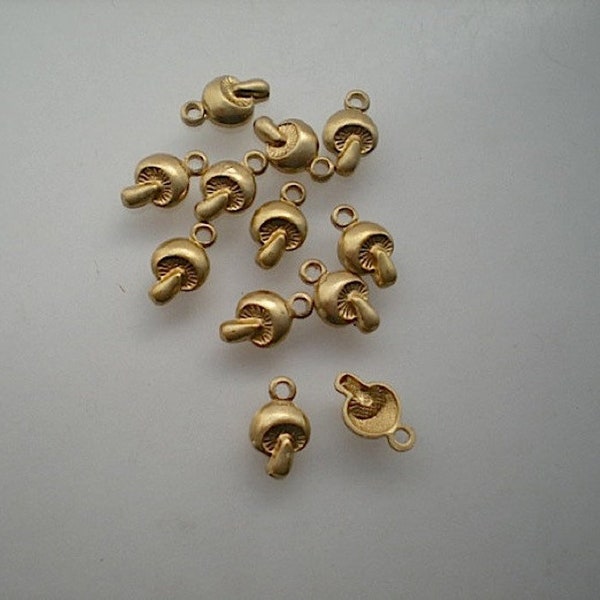 12 teeny tiny brass mushroom charms ZD822