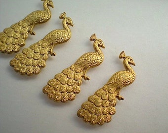 4 large brass peacock charms ZE281