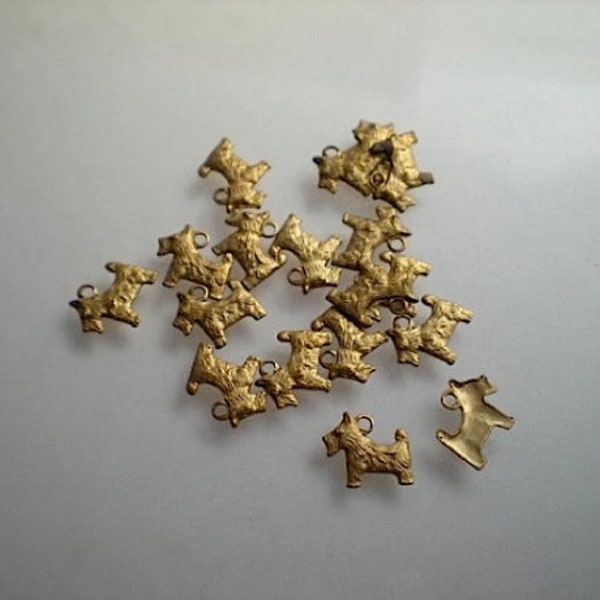 18 teeny tiny brass dog charms ZE240