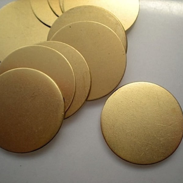 12 flat round brass discs/ stamping blanks, 1” ZA107