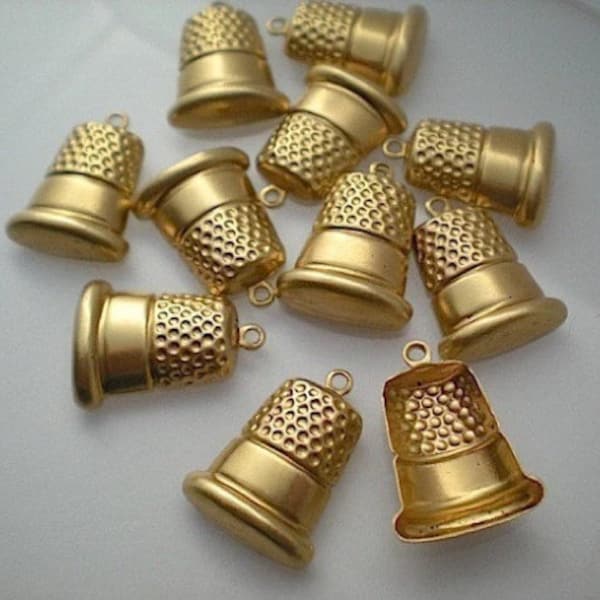 12 brass thimble charms ZH649