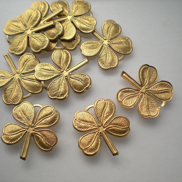 12 small brass clover/ shamrock charms ZD343