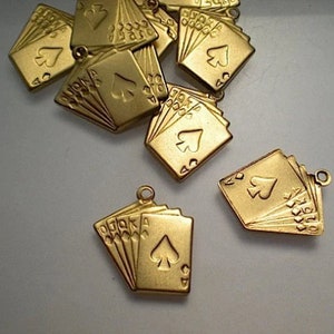 12 brass playing card charms ZH553
