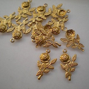 12 small brass rose charms ZD188