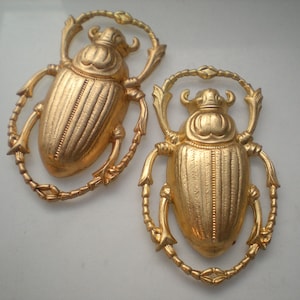 2 extra large brass scarab beetle stampings ZF222