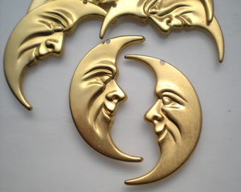 6 extra large brass moon face charms ZB196