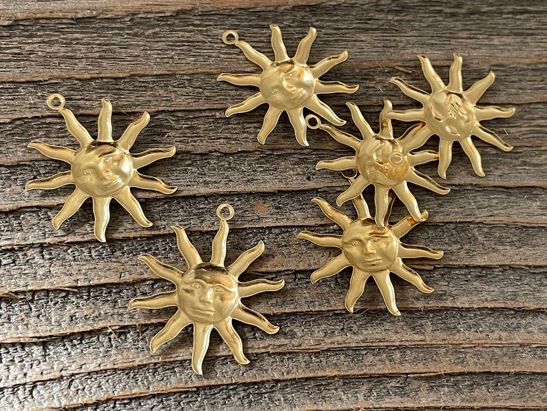 6 medium brass sun charms #6