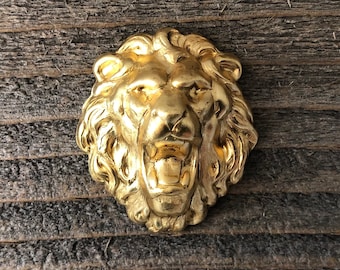 1 VPRAT107 Jewelry Finding Large Verdigris Patina Brass Lion Head Stamping 