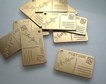 12 brass postcard charms ZJ242