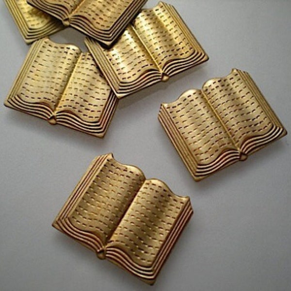 6 brass open book charms ZH602