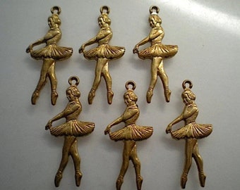 6 brass ballerina charms ZH103