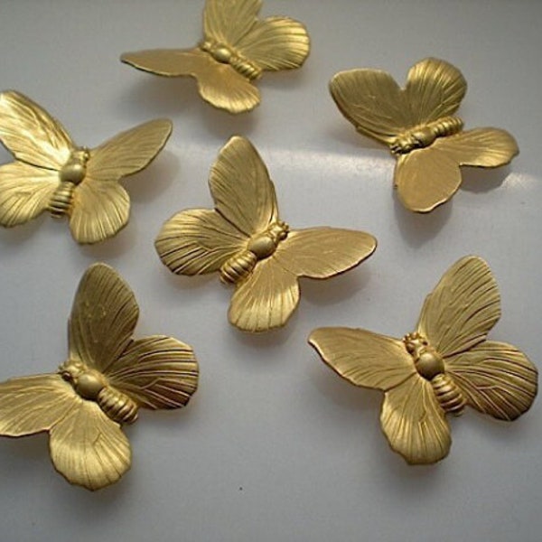 6 large brass butterfly stampings  ZF303