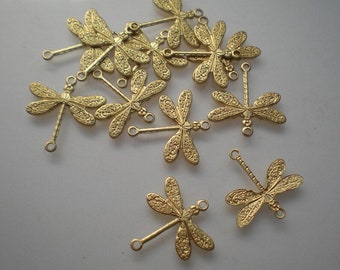12 small brass dragonfly connectors ZF414