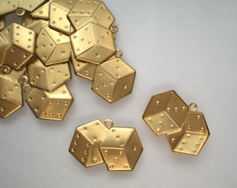 12 brass small dice charms ZH555