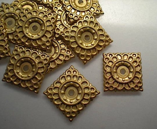 12 brass square mirror rosettes ZC118