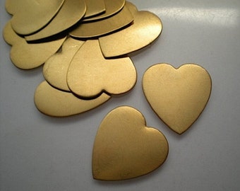 12 medium flat brass heart stamping blanks, 7/8" ZA708