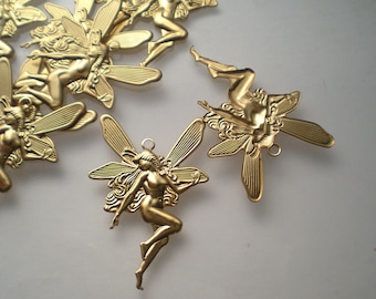 12 large brass fairy charms ZJ368