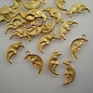 24 tiny brass moon charms ZB215