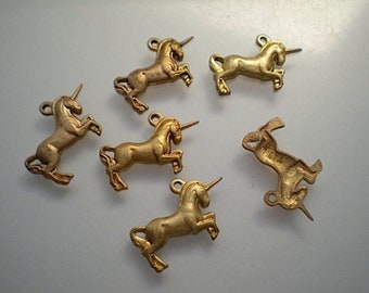 6 brass unicorn charms ZE253