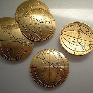 6 brass world globe charms, Eastern hemisphere ZH634