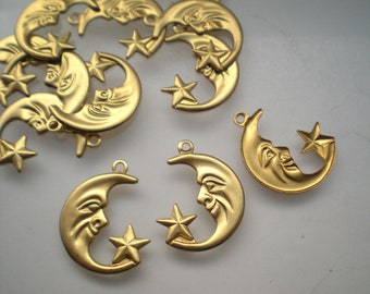 12 small brass moon with star charms ZB220