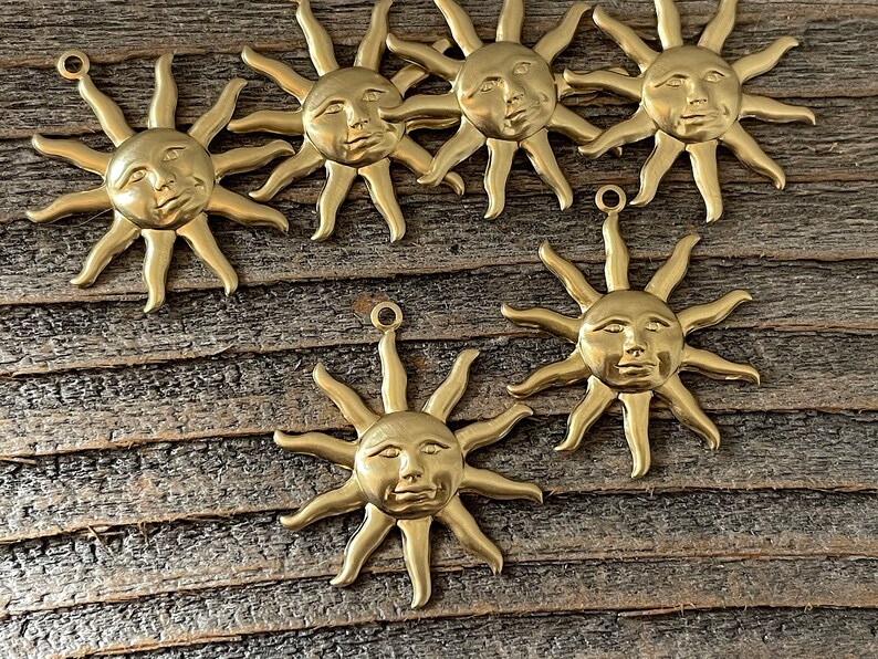 6 medium brass sun charms #6