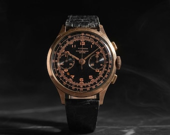 Swiss Chronograph 18K Gold Case 35mm Black Dial - Serviced in 2026