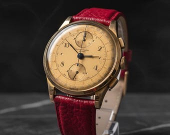 Swiss Chronograph 18K Gold Case 37mm Champagne Tropical Dial - Service in 2026