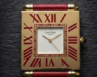 CARTIER Tank Clock - Gold plated - Red Burgundy