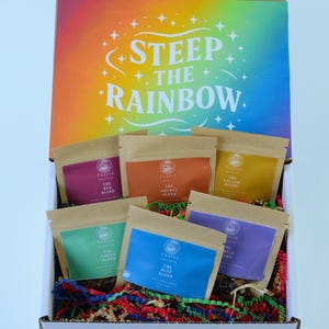 Steep the Rainbow Sampler Box - Loose Leaf Tea Sampler - 6 Colorful Loose Leaf Tea Blends - Tea Gift Set for Tea Lovers - All Natural