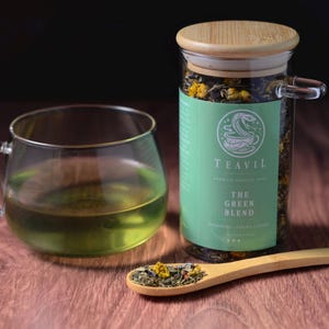 THE GREEN BLEND – Refreshing Loose Leaf Green Tea – Unique & Uplifting Everyday Tea | All Natural Ingredients | Teavil Artisan Tea Blend