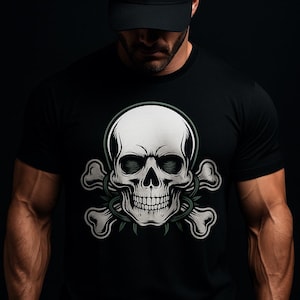 Skull and Bones Digital Art - Gothic Skull Clipart PNG - Tattoo Style Skull Download - Dark Aesthetic Sublimation Design