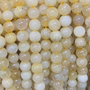 Natural Citrine Gemstone Beads: Smooth Round Crystal, 6mm 8mm 10mm, 15&#39;&#39; Strand