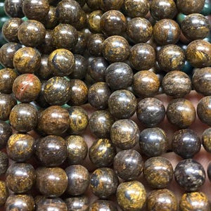 Bronzite Gemstone Beads: Natural Round Smooth, 15&quot; Strand