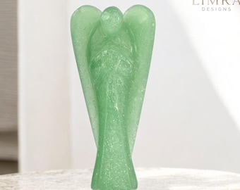 Green Jade Guardian Angel Carving | Hand Carved Stone of Heaven (3 Inch)