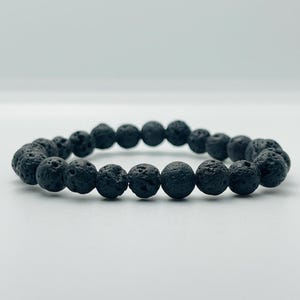 Black Lava Rock Bracelet, Provides Grounding & Inner Strength, Volcanic Energy for Balance and Calm, Stretchy Lava Stone Beaded Bracelet