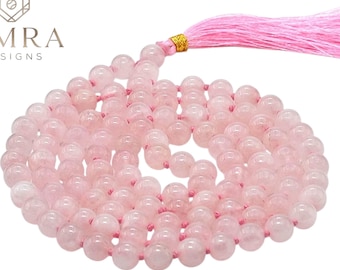 Rose Quartz Japa Mala, 108 Bead Meditation Necklace