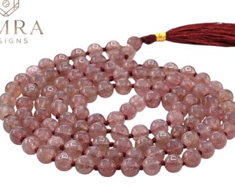 Strawberry Quartz Japa Mala, 108 Meditation Beads, Yoga Gift