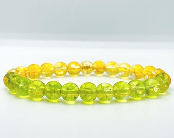 Natural Peridot Citrine Beaded Bracelet, August November Birthstone Jewelry
