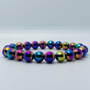 Bracciale in ematite arcobaleno, aumenta la vitalità e la protezione, gioielli in cristallo fatti a mano per l&#39;energia curativa, braccialetto di perline per lei o per lui