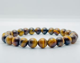 Tiger Eye Beaded Bracelet | Confidence, Courage, Willpower Gemstone Healing