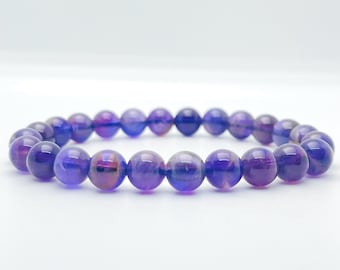 Bracciale in ametista naturale / Bracciale con perle di gemma viola autentica da 8 mm / Cristallo curativo / Regalo per lei, pietra portafortuna di febbraio