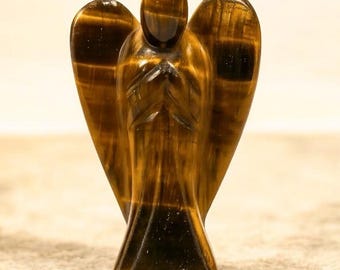 Ange gardien oeil de tigre 5 cm | Cristal de confiance courage sculpté à la main | Manifestation de la volonté de protection | Cadeau chance du plexus solaire