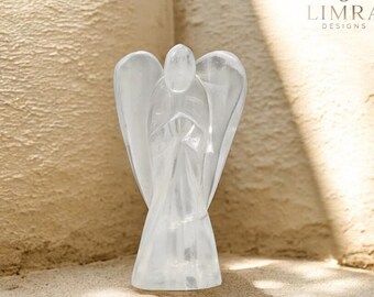 Cristal d'ange en quartz clair | Pierre précieuse sculptée à la main pour la clarté, la concentration et la protection