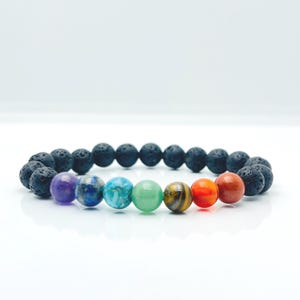 Lava Stone 7 Chakra Bracelet, Essential Oil Diffuser Bracelet, 7 Gemstone Rainbow Stretch Bracelet, Aromatherapy Gift For Her