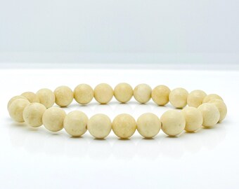 Yellow Jasper Riverstone Beaded Bracelet | 8mm Gemstone Stretch Stacker