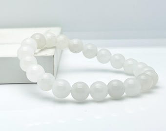 White Agate 8mm Beaded Bracelet | Crown Chakra Purity Stone, Emotional Balance