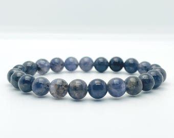 Natural Iolite Gemstone Bracelet | 8mm Blue Violet Beads, Third Eye Healing Crystal