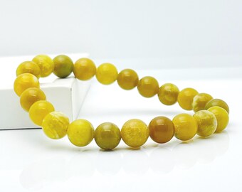 Yellow Agate 8mm Beaded Bracelet | Solar Plexus Chakra, Protection, Good Luck Crystal Jewelry