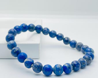 8mm Lapis Lazuli Beaded Bracelet | Natural Blue Stone, Wisdom Protection Jewelry